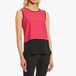 🆕 Calvin Klein CK Women's Color Block Crew Neck Sleeveless Blouse Top XL